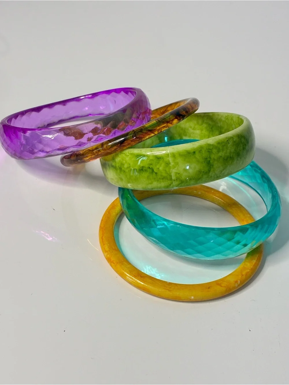 Source Unknown Colorful Resin Bangle Set - Purple, Teal, Green, Amber